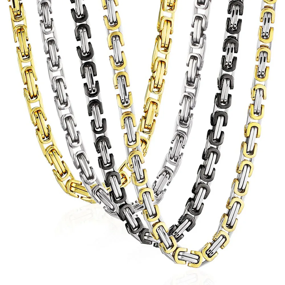 Cottvott Stainless Steel Byzantine Link Necklace For Men/Women 5mm/6mm/8mm Width 55cm/60cm/65cm/70cm/90cm Length Chain Gift 3