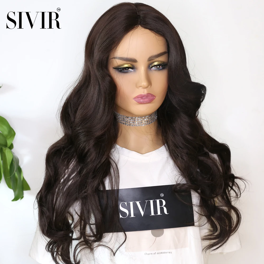 Sivir invisible skin Lace Black Nature Synthetic Wigs Bohemian Long Wavy For Black Women Trendy Beauty Hair  Side/Middle Part