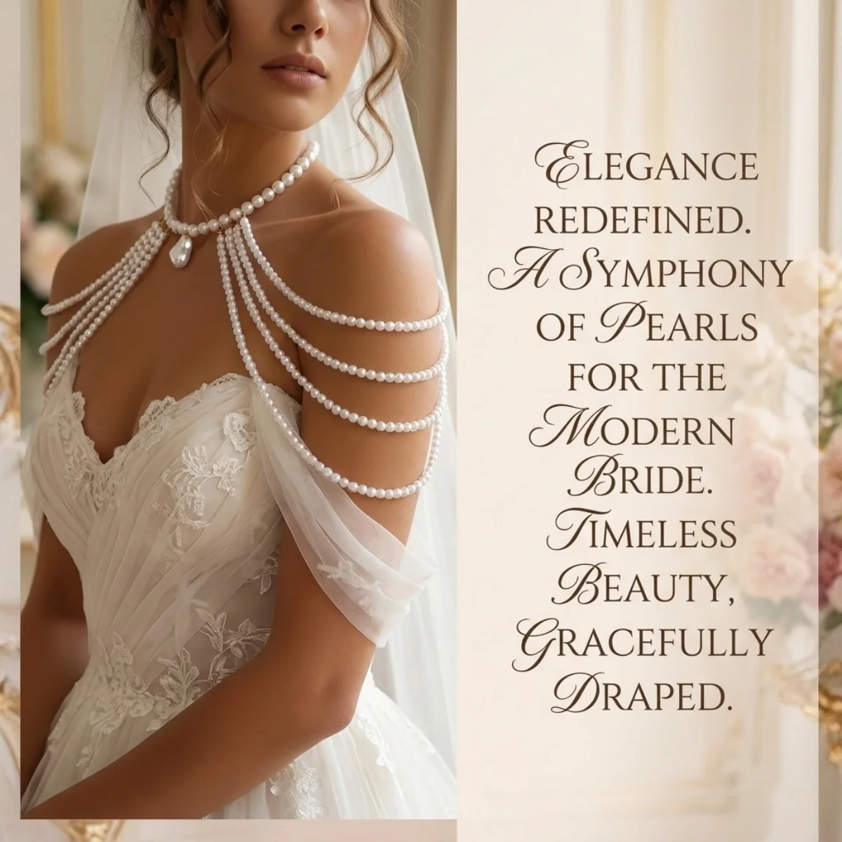 Imitationsperlen-Schulter-Choker-Halskette für Damen, elegante mehrschichtige Perlen-Quasten-Körperkette, schicker Sommer-Hochzeits-Körperschmuck – Detail 14