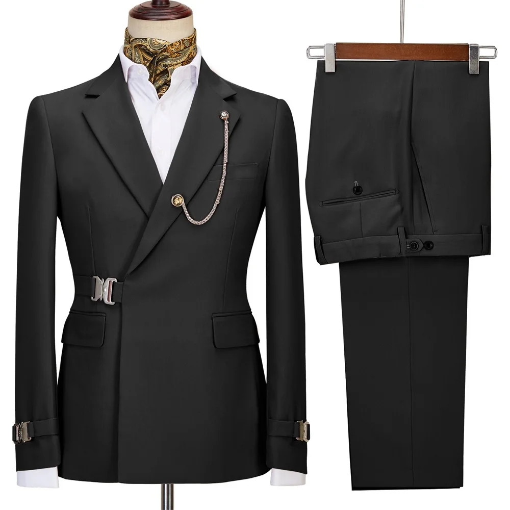 2 Pieces Men's Business Suits Regular Fit Notch Lapel Prom Tuxedos For Wedding (Blazer+Pants) Fashion Pink Blue Male Jacket Sets