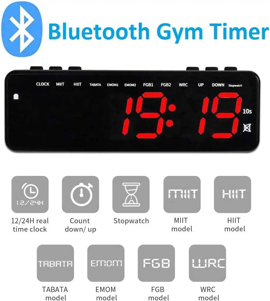 BTBSIGN Bluetooth Gym Timer  APP Control Workout Timer USB Rechargeable Battery Clock Stopwatch 1 Inch Blue Red 2