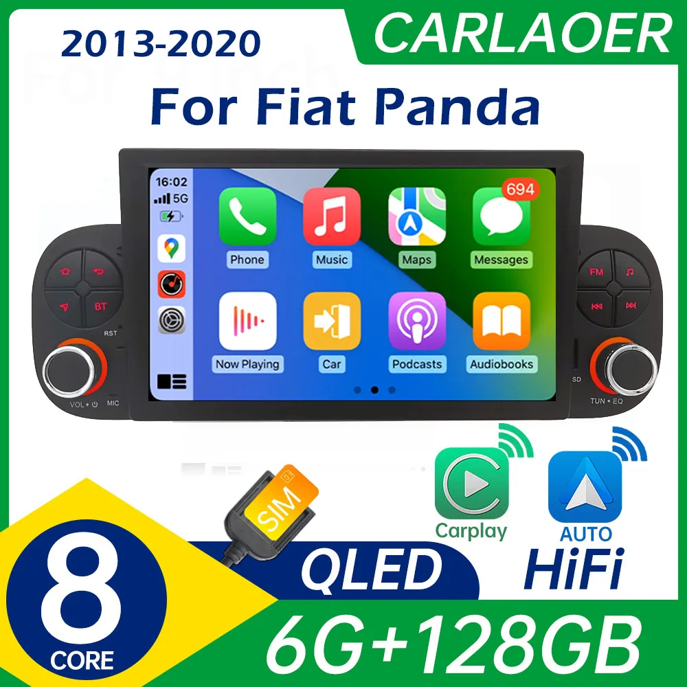 JUNSUN FIAT Panda 2013-2020 Carplay Autoradio, FM, Black