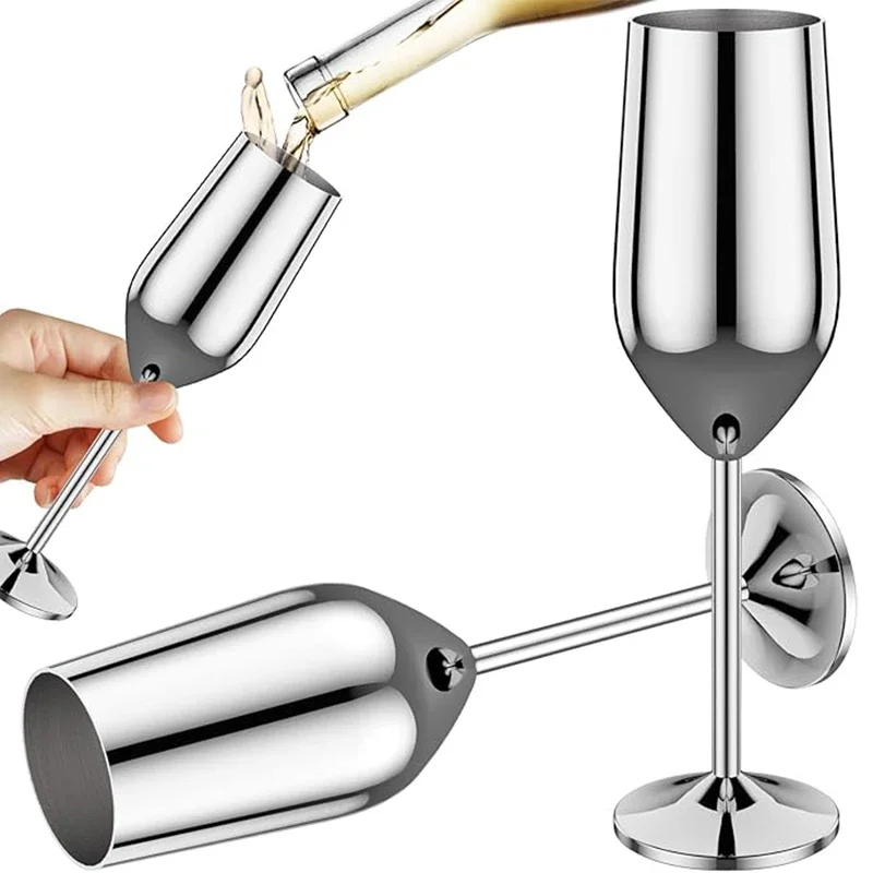 6Pcs Stainless steel wine glasses unbreakable metal cocktail glasses 220ml for drinking cocktails and wine at bar Cup