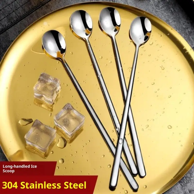 1pc 304 Stainless Steel Spoons Ice Cream Spoons Long Handle Coffee Spoons Stirring Spoons Kitchen Utensils