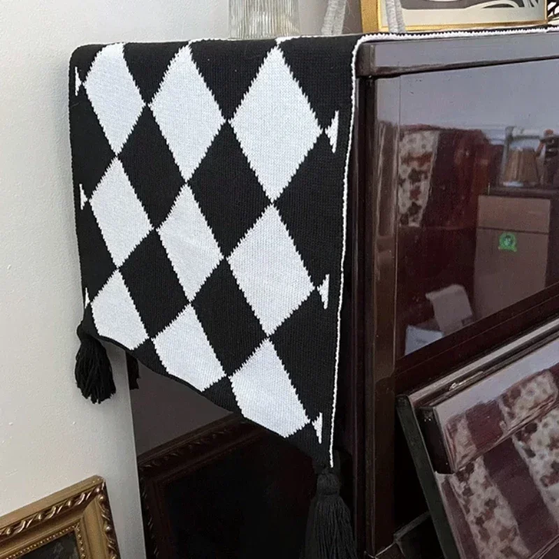 Modern Minimalist Chessboard Piano Cover Dust Proof Thickened Classical Piano Cover Cloth Home Decoration Half Pack