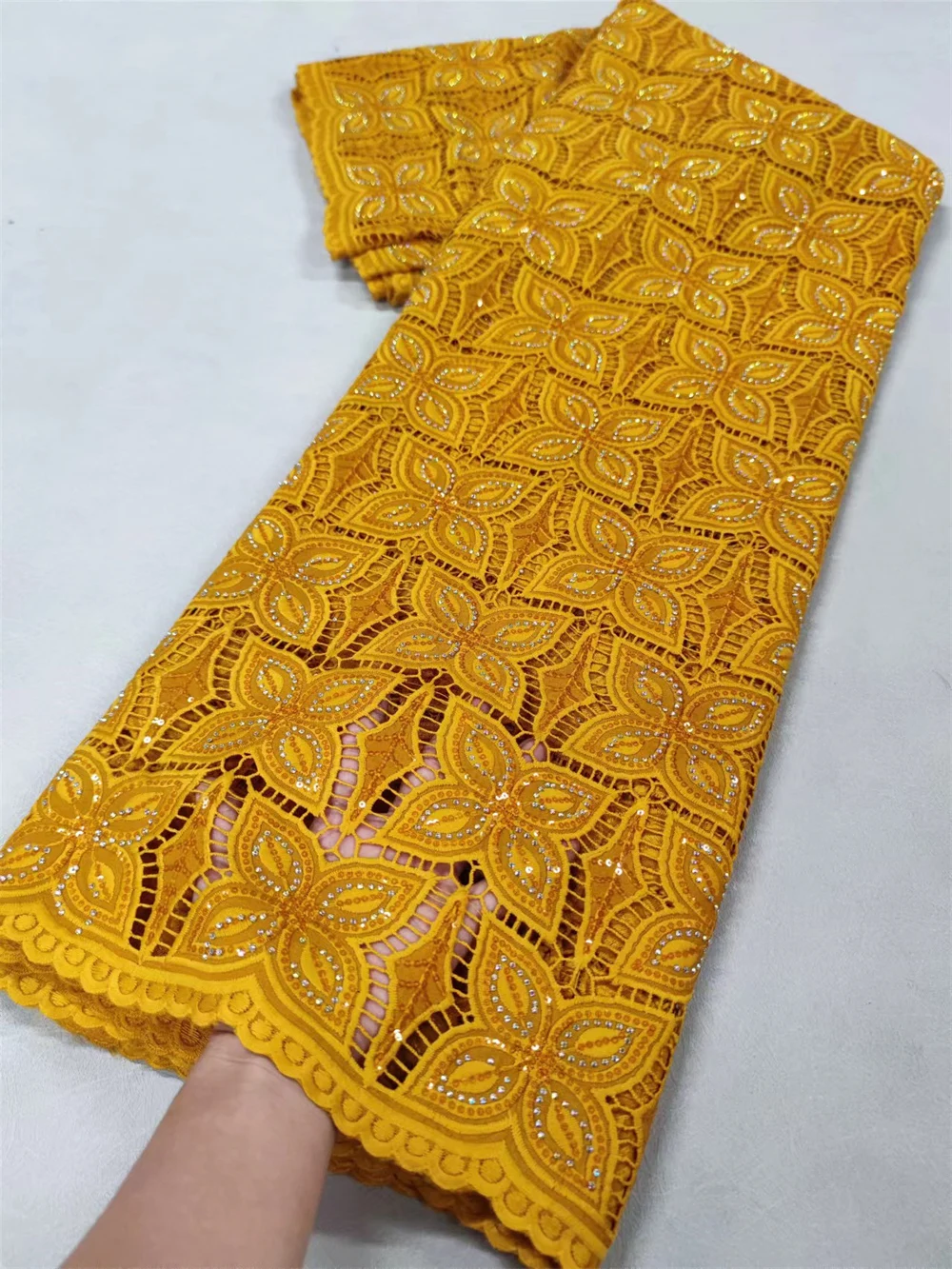 African Lace Fabric chiffon Swiss Voile Lace With Stones Nigerian Tulle Sequined Dubai Style 5Yards