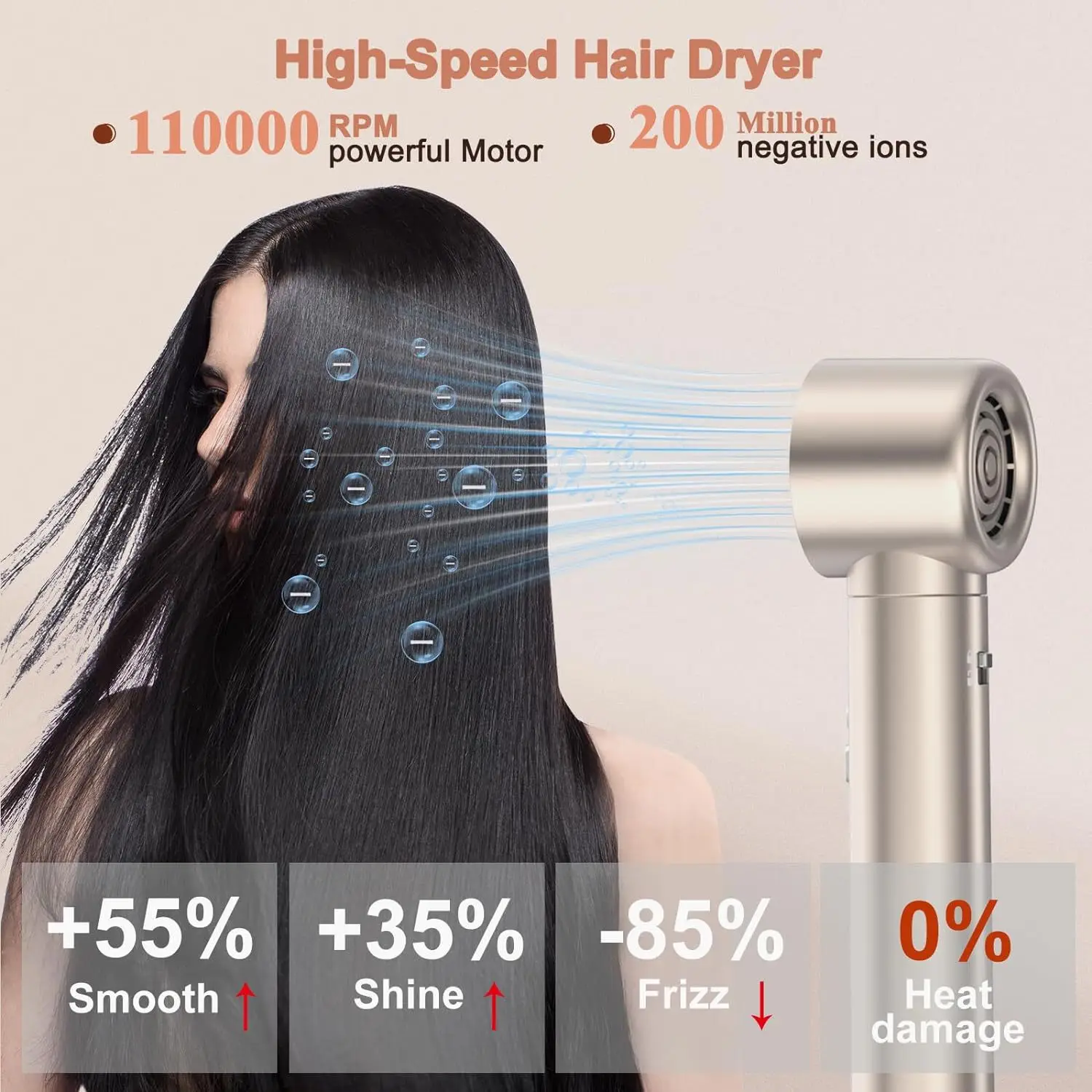 Negative Ion Hair Dryer 6-in-1 Portable Hair Straightener Brush Electric Comb Hair  Curling Tool In Stock