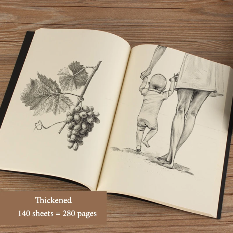 B5 Notebook,Sketchbook 140 Thickened Pages Black Cardboard Cover Blank Inner Pages For Quality Fine Art Painting And Doodle 2