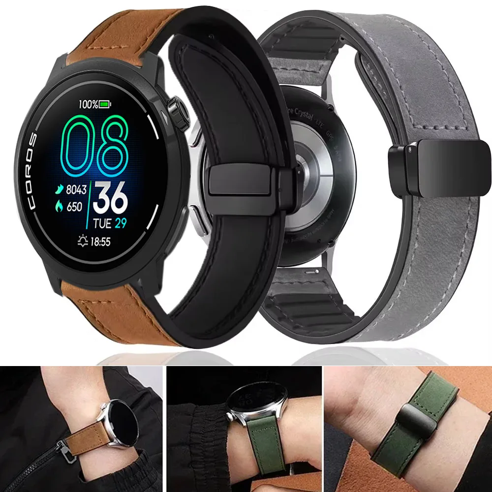 Enhanced Leather and Silicone Magnetic Adjustable Strap, 22/20mm