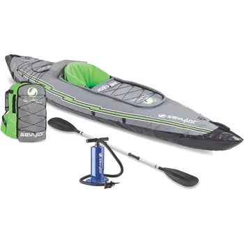 QuickPak K5 24 Gauge PVC Polyester 1 Person Inflatable Kayak w/Hand Pump, Paddle, Double Lock Valves and Easy To Carry 1