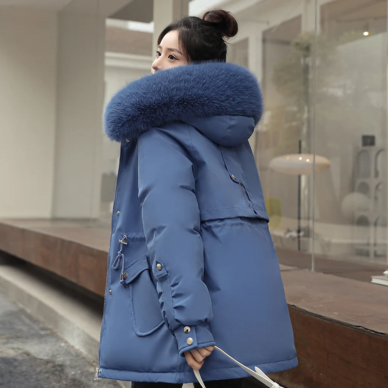 

Wool Liner Jacket Women Winter 2023 New Korea Fashion Solid Thick Warm Snow Coat Hooded with Fur Collar Casual Female Parkas