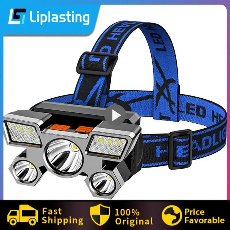 P900 5 코어 심지 USB 충전 헤드 손전등, 강력한 프론트 랜턴, 방수 헤드 마운트 손전등, 야외 야간 낚시