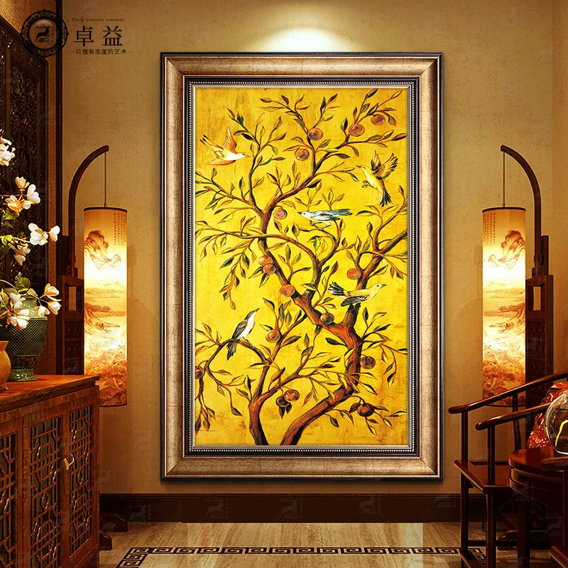 

American style porch decoration painting, vertical version of the fortune tree, corridor, and corridor, symbolizing wealth, feng