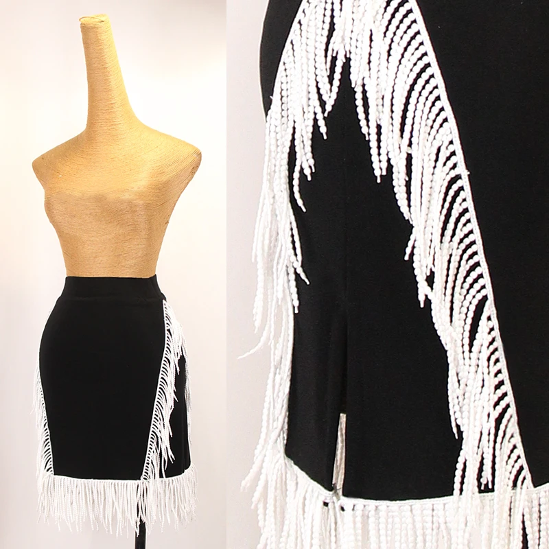 

Latin Dance Skirt Women White Tassel Slit Short Skirt Cha Cha Rumba Samba Tango Dance Clothes Adult Latin Practice Wear DNV17876