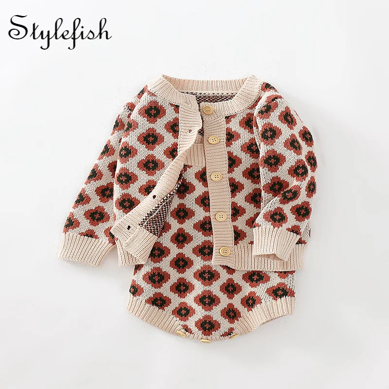 Ins2022autumnbabysweatersetcloverbabyknittedcardigantop