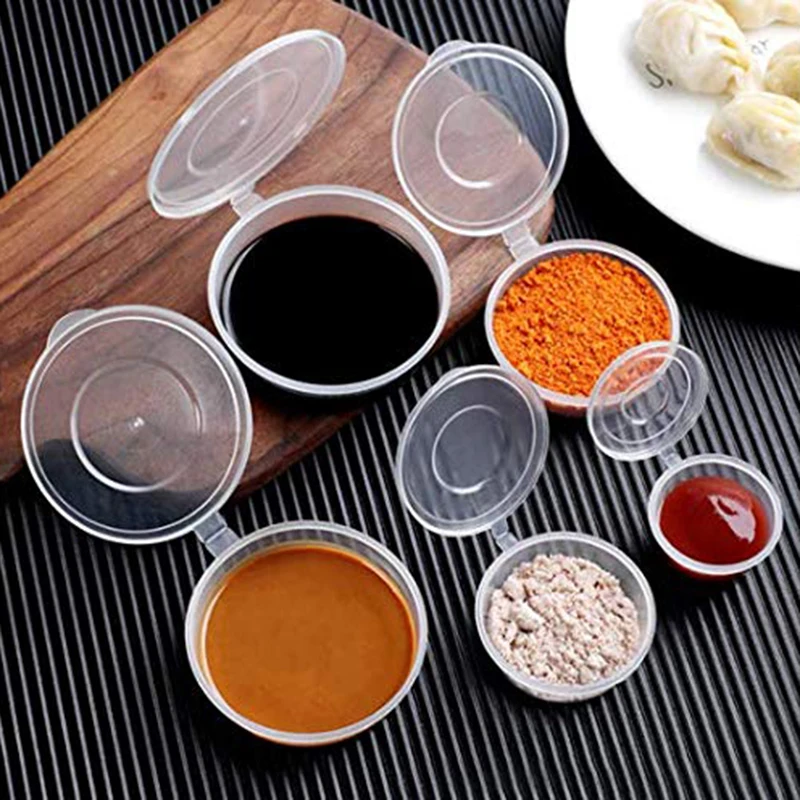 Plastic Sauce Jars Portion Boxes With Lids Thickened Disposable BBQ Sauce Seasoning Small Dish Chili Cup Container 50pcs/set