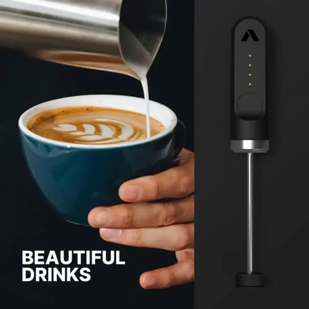 Nanofoamer Lithium Performance Milk Frother USB-C Rechargeable Waterproof Dual-Speed Steel Premium Microfoamed Milk Black 4