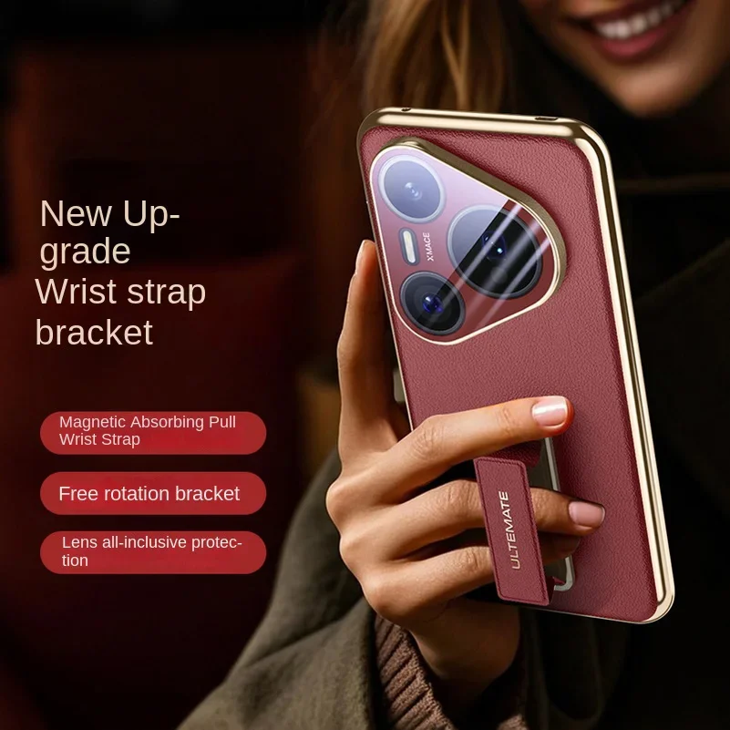 Elegant Leather Wristband with Metal Stand and Lens Enclosure - Slim Protective Cover
