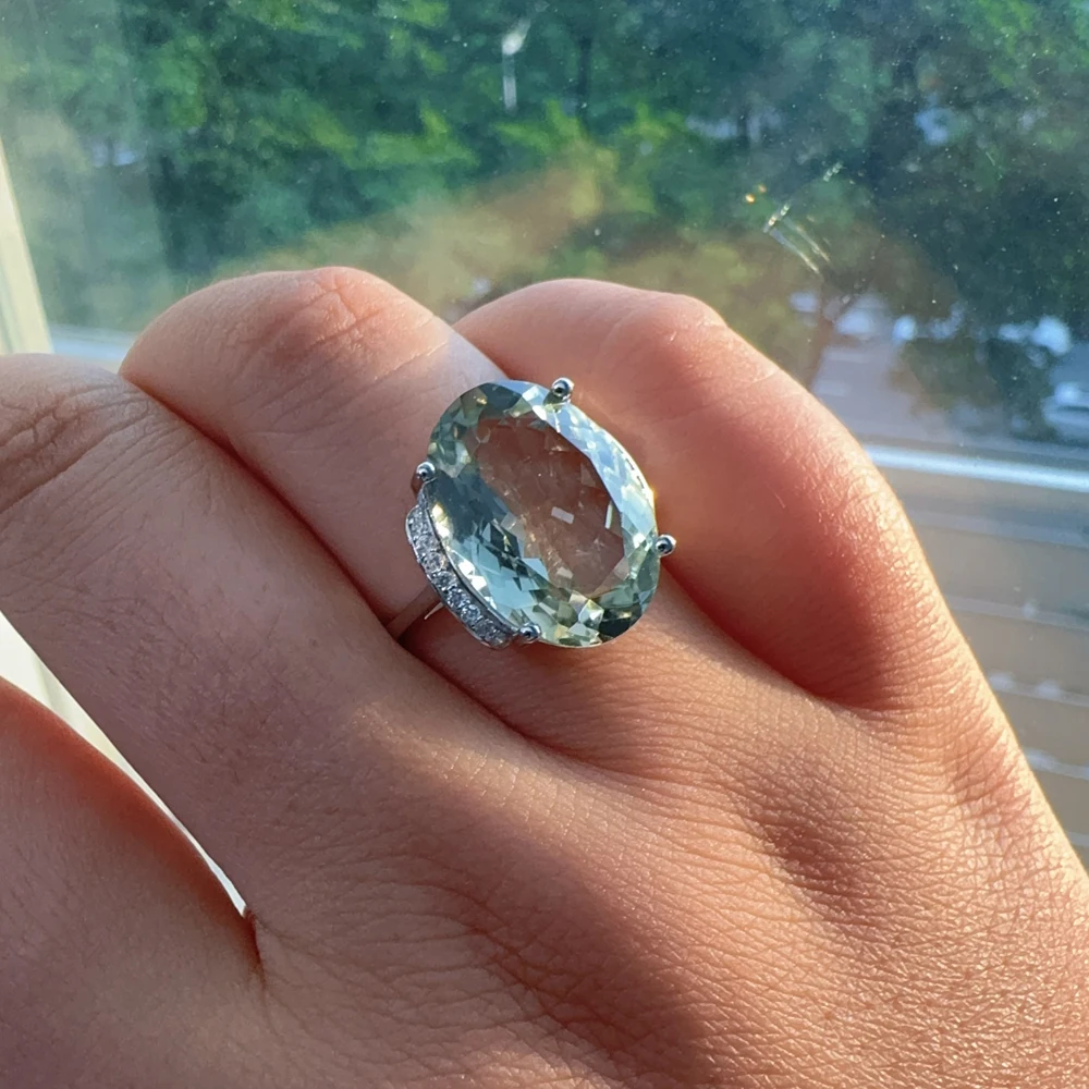 TBJ,green amethyst Ring,prasiolite rings natural big size gemstone