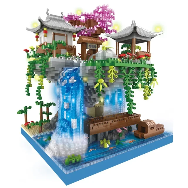 Ancient Architecture Peach Blossom Pond Castle Girl Model Building Block Assembly High difficulty Children's Toy - Image 5