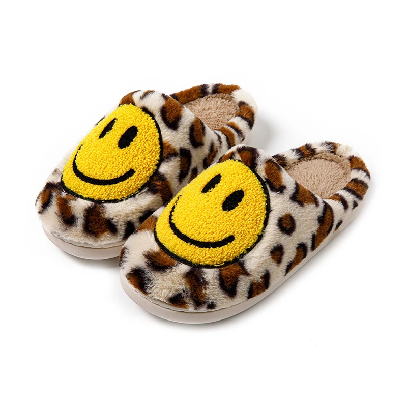 Leopard Fluffy Slippers for Home Smile Designer Platform Shoes Women 2024 Indoor Plush Sliders Warm Flats Chic Winter Footwear 6