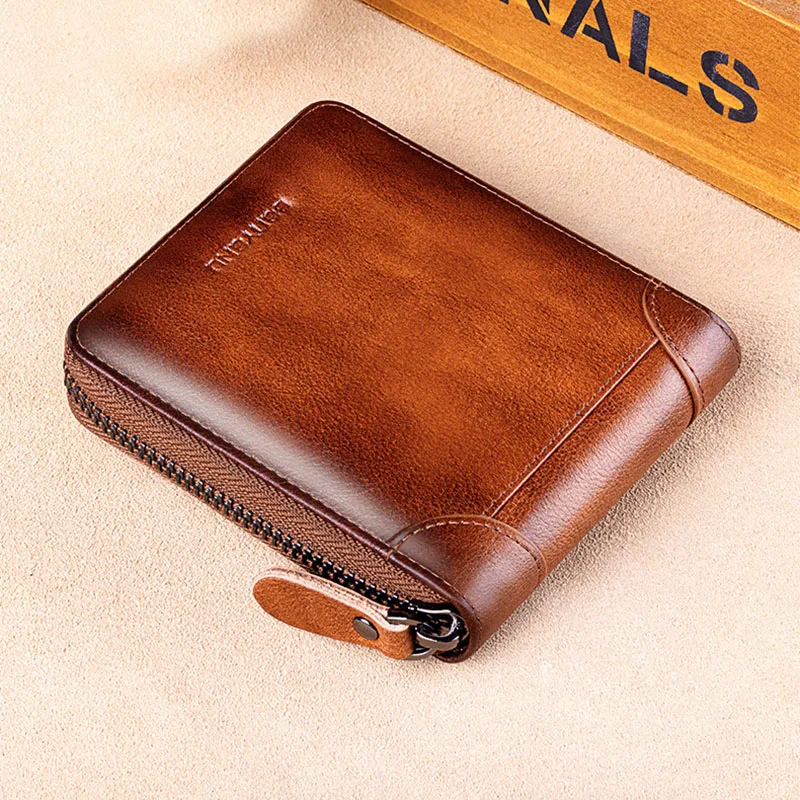 Men's Leather Wallet Zipper Small Purse Card Holder Man Carteira Masculina genuine leather Coin Purse Porte Monnaie Money Bag