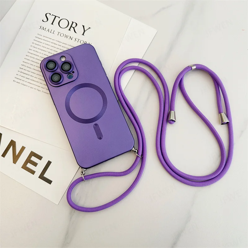 thumbnail image 1 of Crossbody Lanyard Magnetic Case For iPhone 15 14 13 12 11 Pro Max Plus X XS XR For Magsafe Soft TPU Camera Protection Cover, 1 of 5