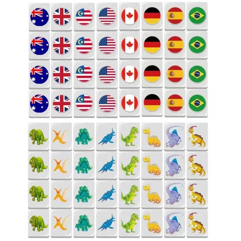 64+1 Mahjong Blocks 64 Pcs Mahjong Seaside Escape Tile Game Pattern of Flag Ball Battle Chee Chess Toys
