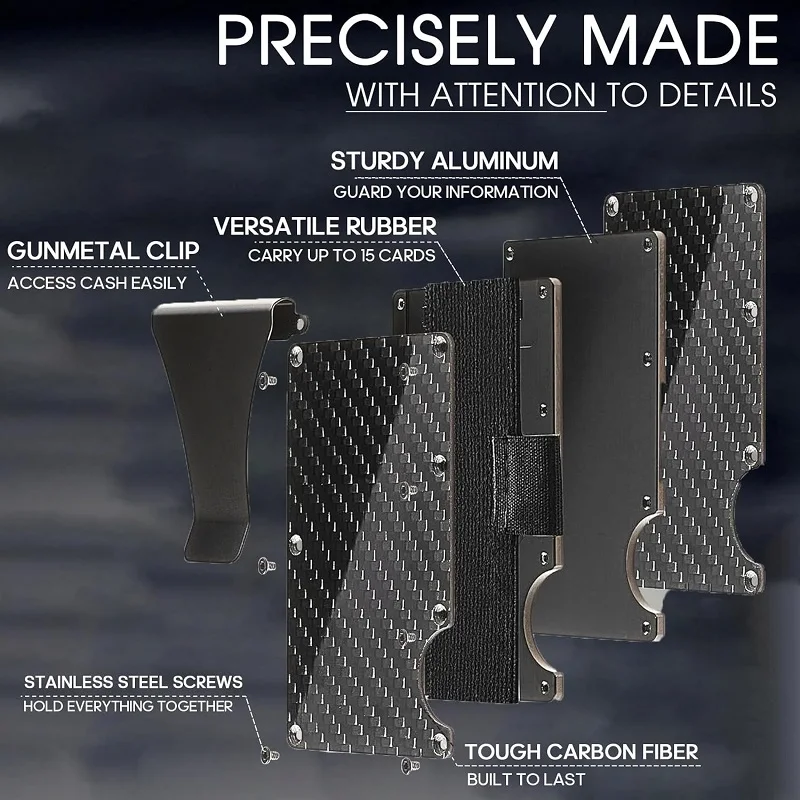 Rfid 탄소 섬유 금속 카드 홀더 지갑 남성 슬림 얇은 미니 지갑 남성 돈 가방 남성용 작은 미니멀리스트 남성 지갑 Walet