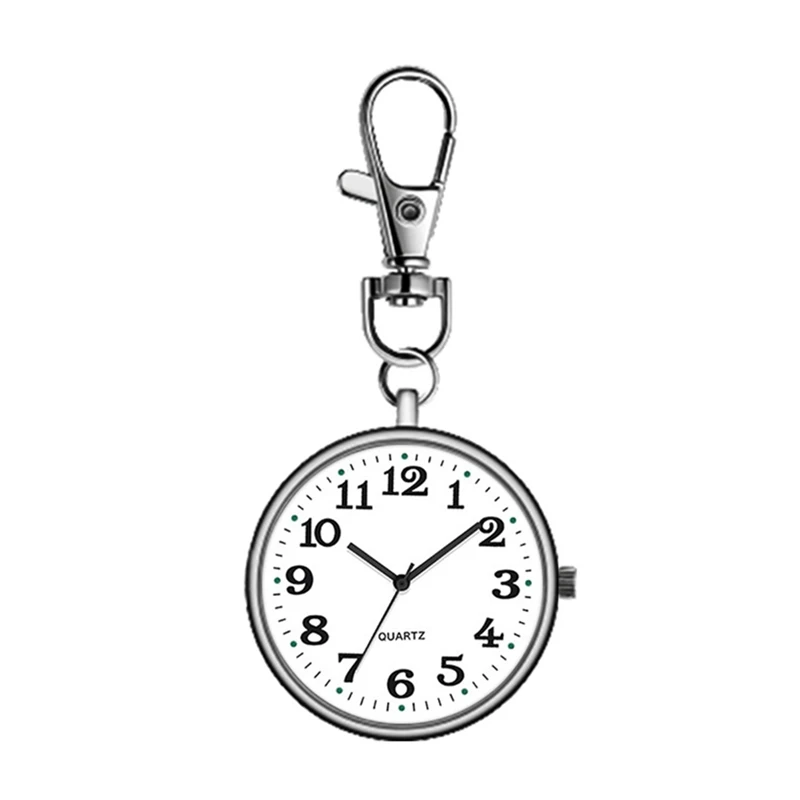 

Hanging Watch Fashion Unisex Round Dial Quartz Analog Nurse Keychain Pocket Silver White