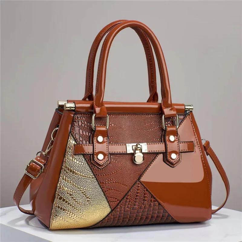 Snake Pattern New Light Luxury Texture Lizard Pattern Colored Handbag with Bright Leather One Shoulder Crossbody Bag