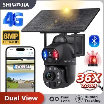 SHIWOJIA 4K 8MP 36X Zoom 4G Solar Camera Dual Lens Dual Screen Human Detect Auto Tracking Outdoor 10W Solar Panel WIFI CCTV 1