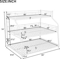 3 in 1 Triple Bed,Heavy Duty 3 Beds Bunk Bed with Guard Rails & 2 Ladders for Kids,Teens, Adults,White 1