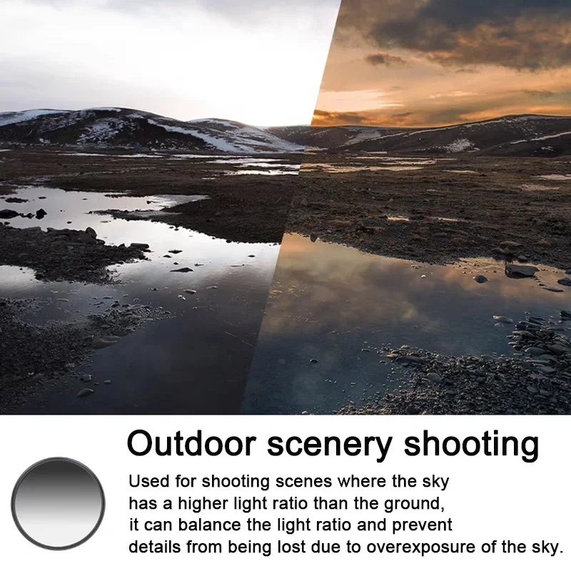 GND 0.9 Neutral Density Graduated Gray Lens Filter 49mm 52mm 55 58 62 67 72 77mm