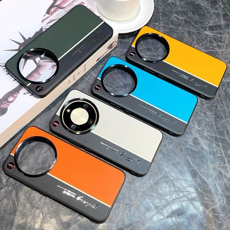 Luxury Colorblock Leather Case with Fluorescent Accents - Shockproof Bumper Cover