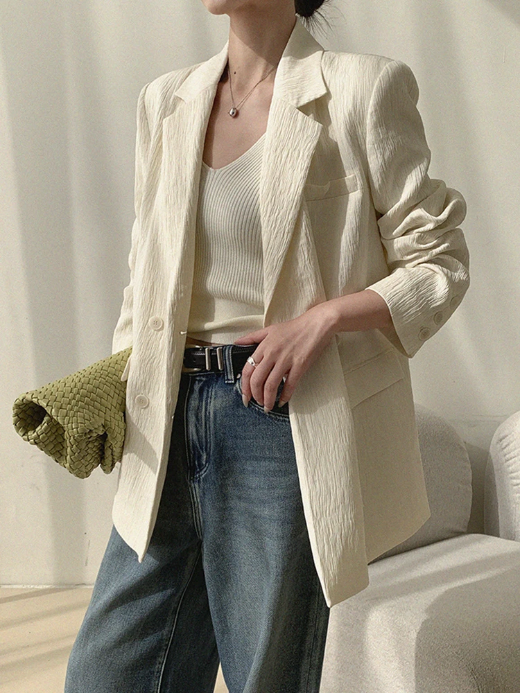 [LANMREM] Elegant Designer Loose Blazers For Women Double Breasted Office Lady Jackets Fashion Coats 2024 Summer New 26D9070