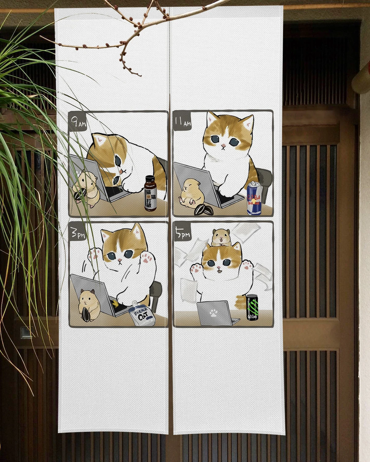 Cute Funny Cat Door Curtain Noren Room Kitchen Shoe Cabinet Partition Blocking Curtain Bedroom Entrance Decorative Half Curtains 5
