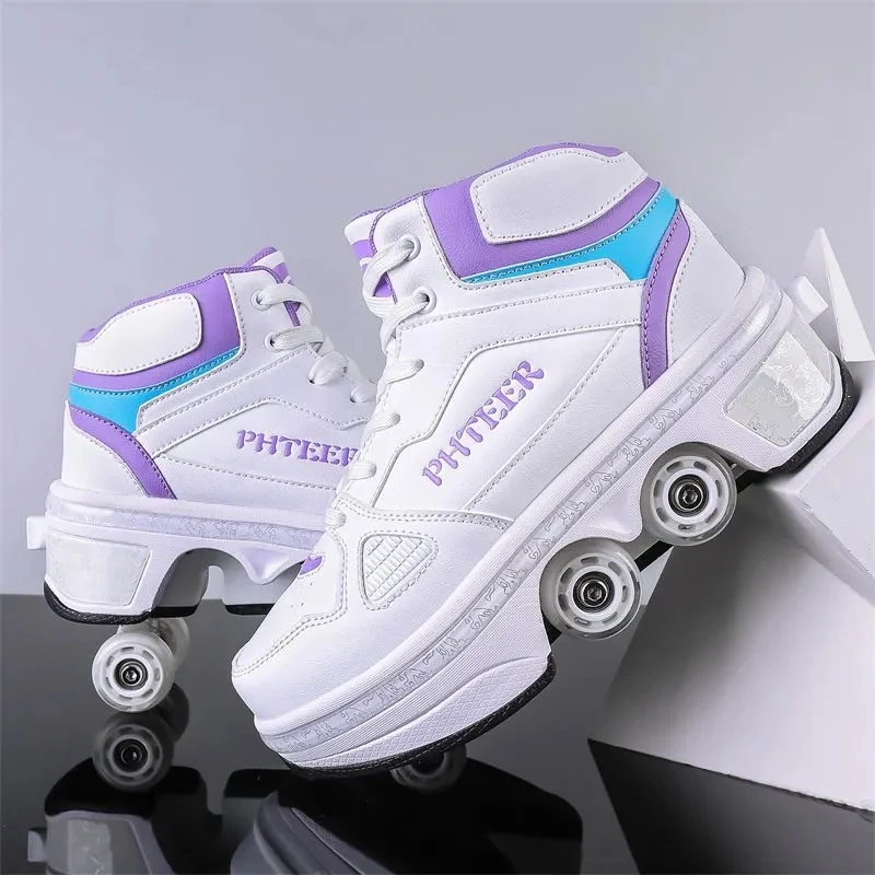 

Deformation Roller Skates Skate Shoes 4 Wheels Parkour Sports Skateboard Shoes Unisex Sneakers Children Girls Boys Roller Skates