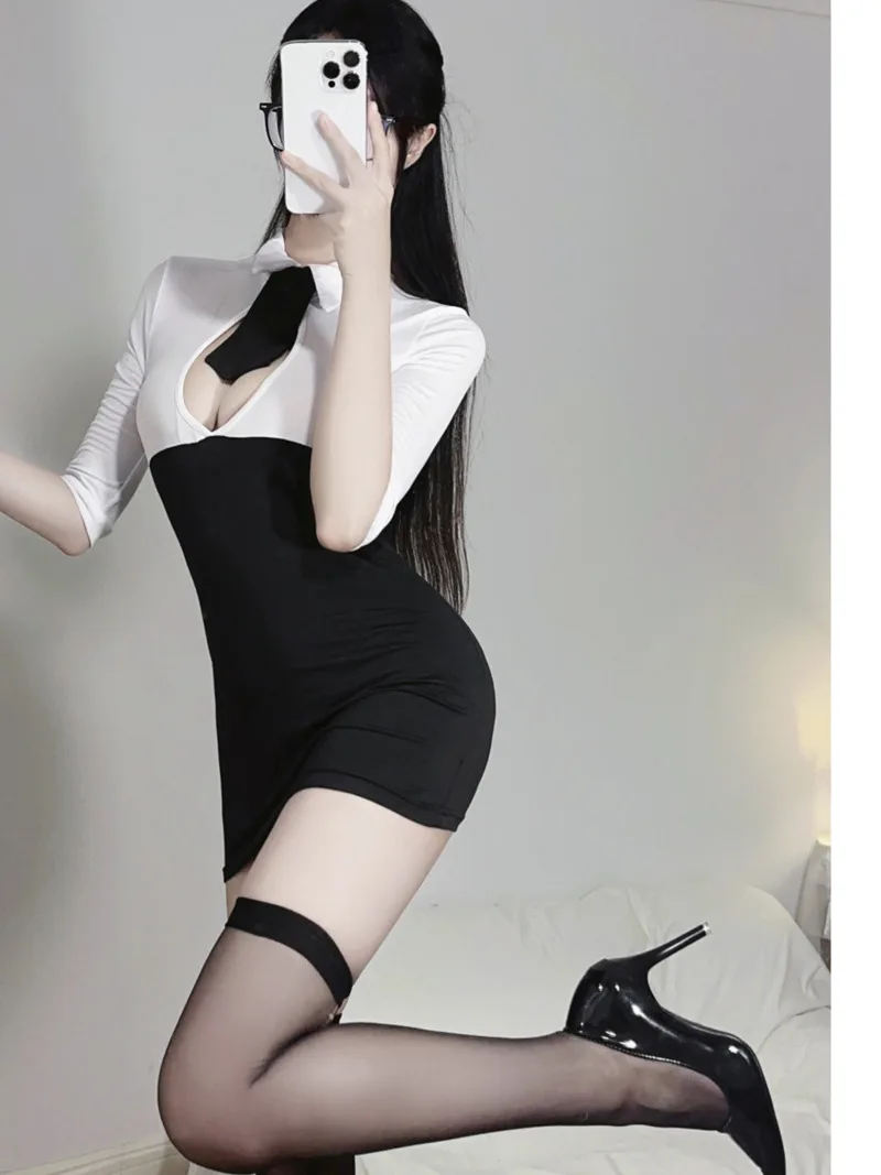 

New Lingerie WOMENGAGA Sexy Tight Mature Gentle Buttocks Secretary OL Uniform Seductive Teacher Spicy Role-playing Dress V04Q