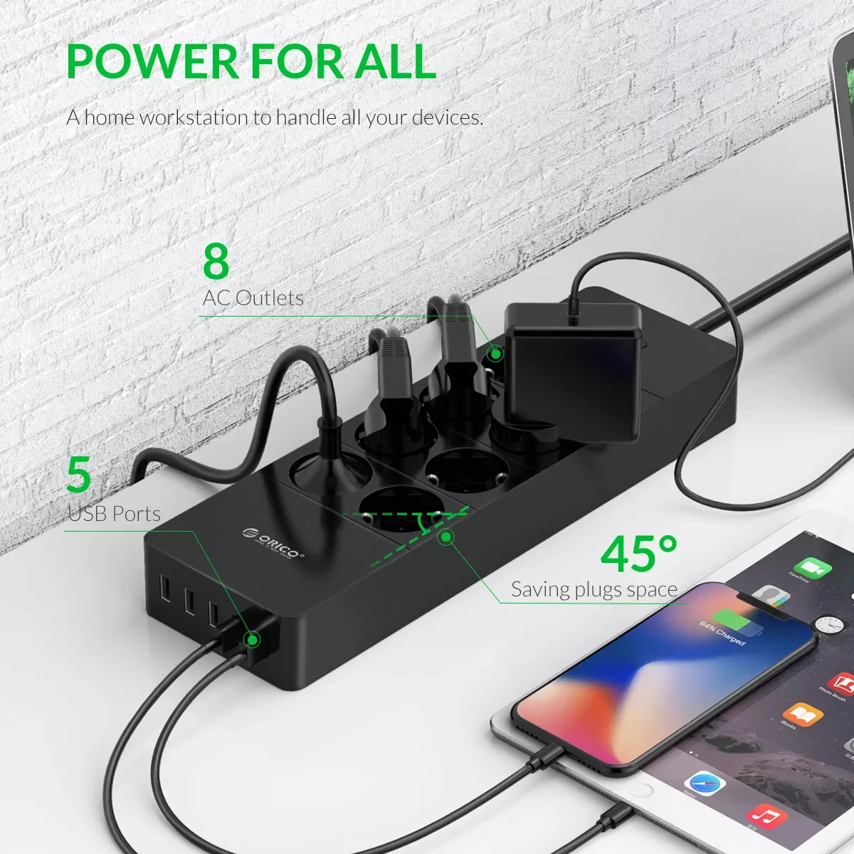 ORICO-  EU ÷ Ȯ  ܼƮ  ȣ, 5x2.4A USB   Ʈ ִ EU  Ʈ
