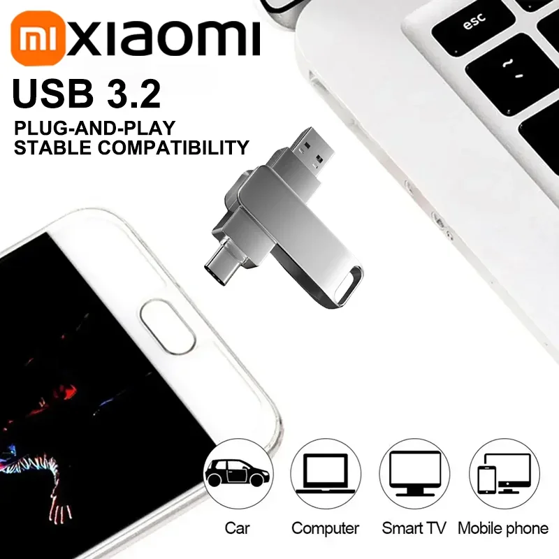 Xiaomi USB 3.2 Flash Drive Metal Pen Drive 16TB 8TB 4TB Waterproof Type-C For Computer Storage Devices
