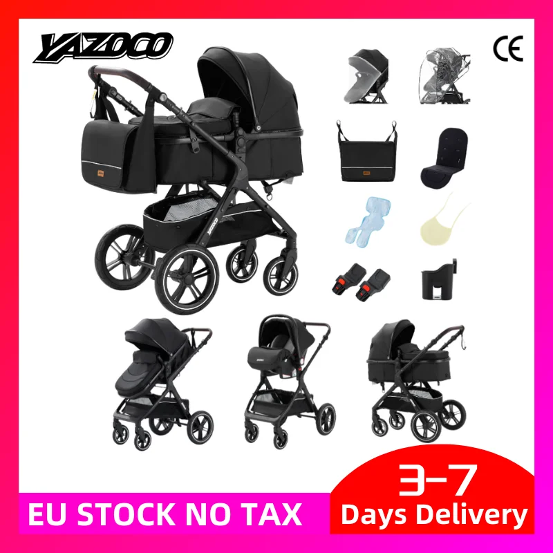 Baby Stroller 3 in 1 Easy Folding Multifunctional Stroller Travel Portable Baby Carriage Safety Seat EU Standard Free Shipping