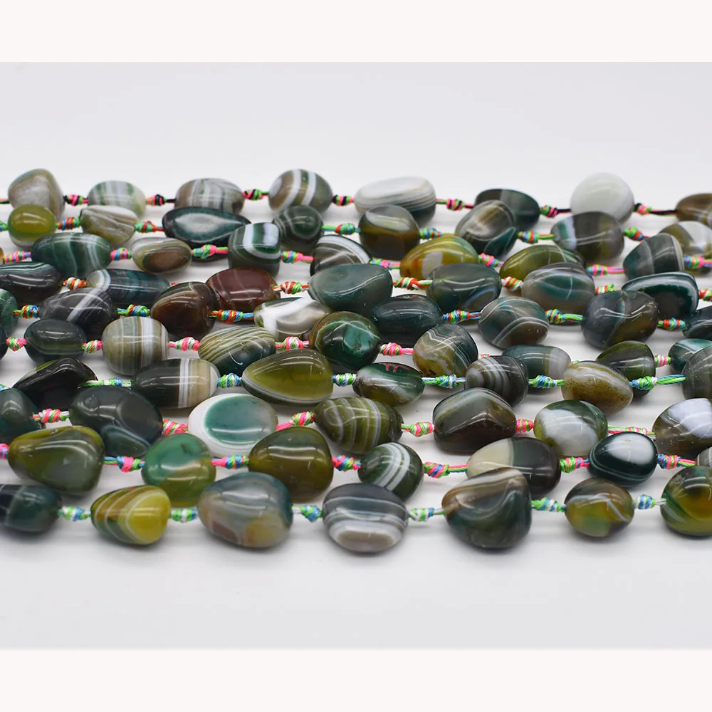

2strands/lot 16-20X18-20mm Natural Irregular shape Stripe Green Agate stone beads For DIY Bracelet Necklace 15"