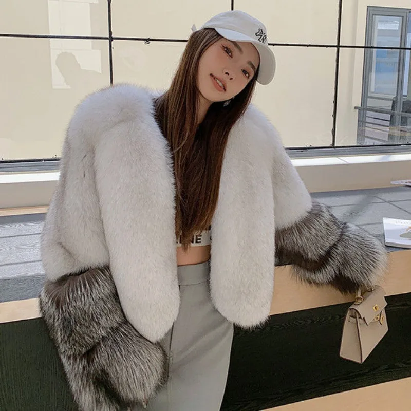 2023 New Women Temperament Casual Fox Fur Coat Winter Female Short Fashion Fur Integrated Environmental Protection Fur Outwear
