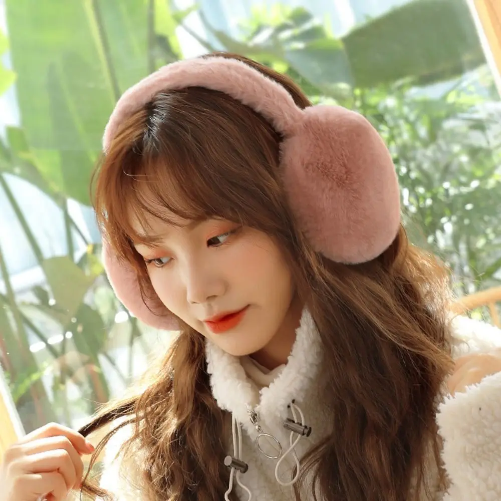 여성용 단색 플러시 이어 워머, 부드러운 이어 커버, 겨울 따뜻한 귀마개, 야외 방한 접이식 귀마개, 신상