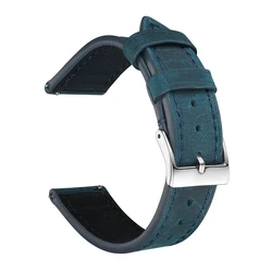 Vintage Leather Wrist Strap - Premium Crazy Horse Cowhide, Quick Release Design - 21mm (Blue)