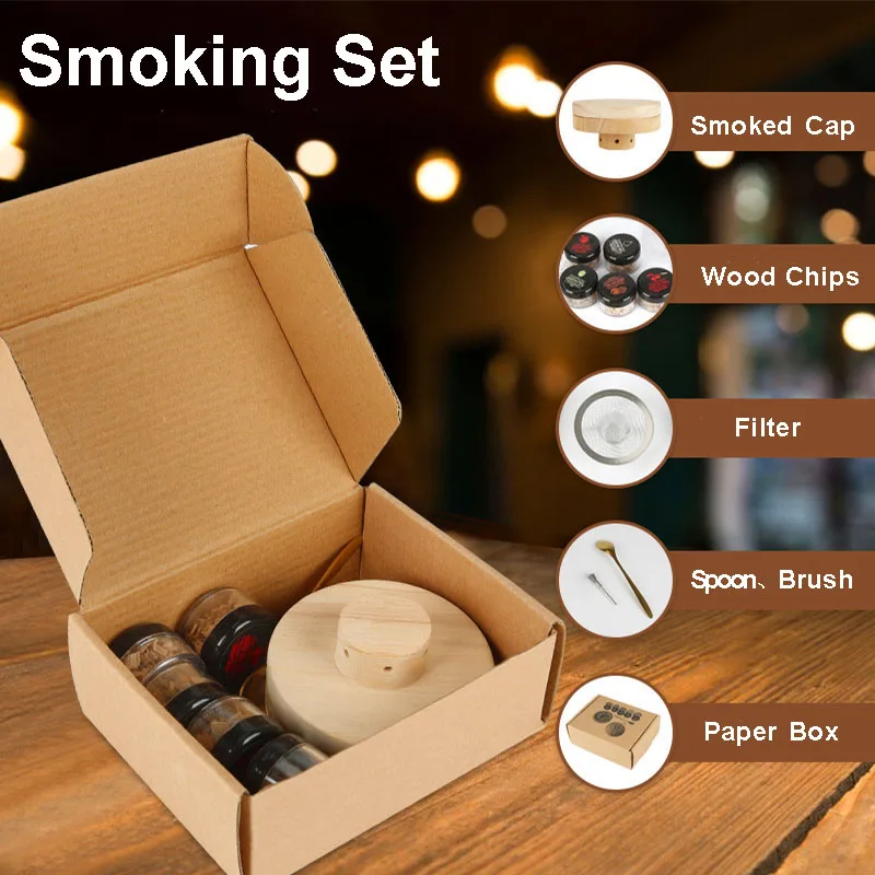 Cocktail Smoker Kit Cocktail Smoke Kit with Sawdust Whiskey Smoked Glass Top Whistle Natural Wood Bartender Smoker Beverage Smoker Accessories