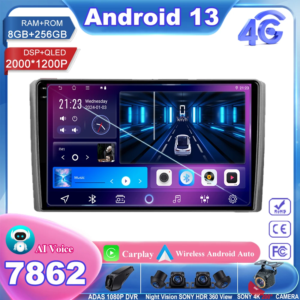 

2 Din Android 13 автомобильный Dvd-радиоприемник беспроводной Carplay для HONDA ELEMENT YH 2002-2011 мультимедийный плеер GPS навигация телефон wifi HDR QLED