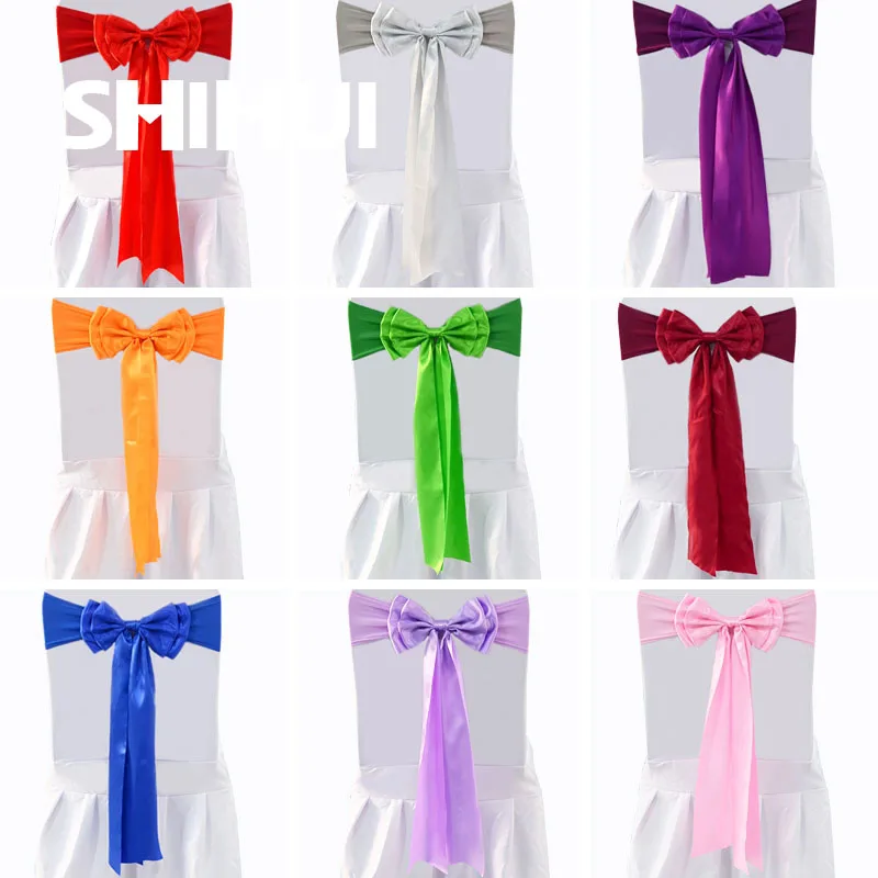 

Chair Sashes Satin Double Bow Tie Ribbon Knot Cover Back Belt For Hotel Banquet Country Wedding Party Event Dining Decoration