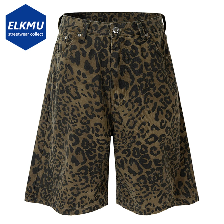 

Джинсовые шорты мужские с леопардовым принтом, винтажные мешковатые штаны, повседневные свободные джинсовые шорты, лето 2024